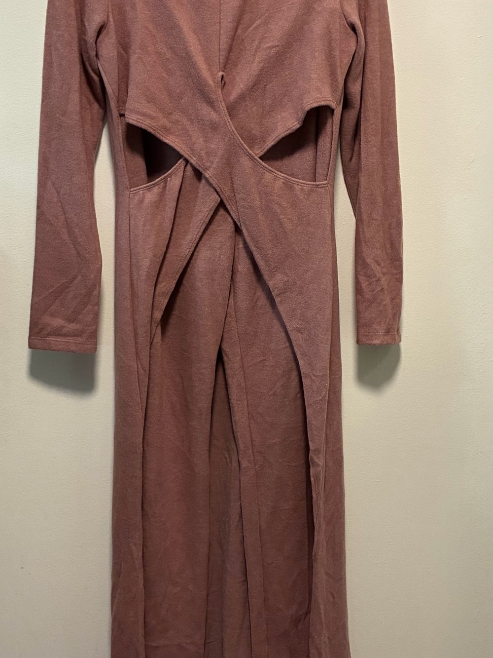 Women's Long Sleeve Cutout Maxi Duster and Leggings Set in Dusty Rose